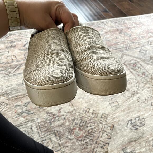 Vince Warren Platform Slip On Sneakers SZ 7.5 Natural Ecru Linen Leather Shoes - Picture 9 of 9